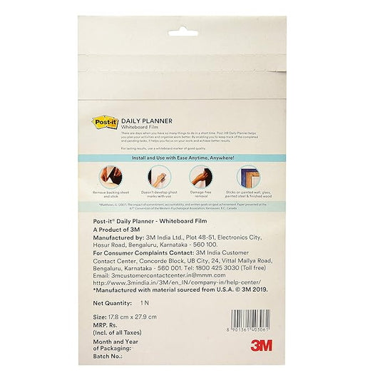 Post it® Daily Planner Dry Whiteboard Film – 7 x 11 Inches, 1 Pack