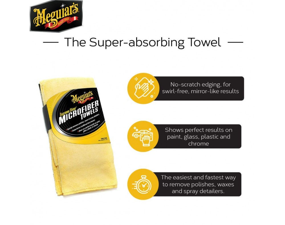 Meguiar’s Supreme Shine Microfiber Towels | Car Microfiber Towel Highly Absorbent Car Cleaning Drying Towel